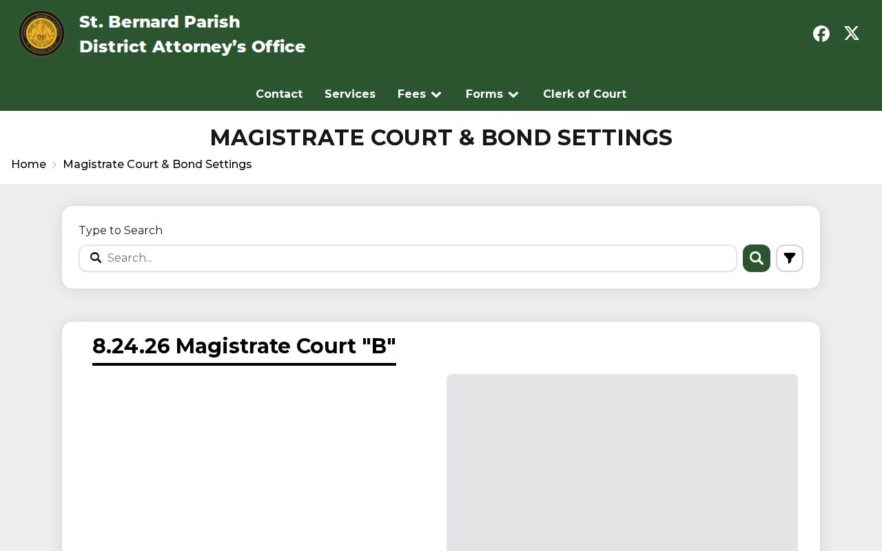 St. Bernard Parish criminal docket magistrate and bond settings cards