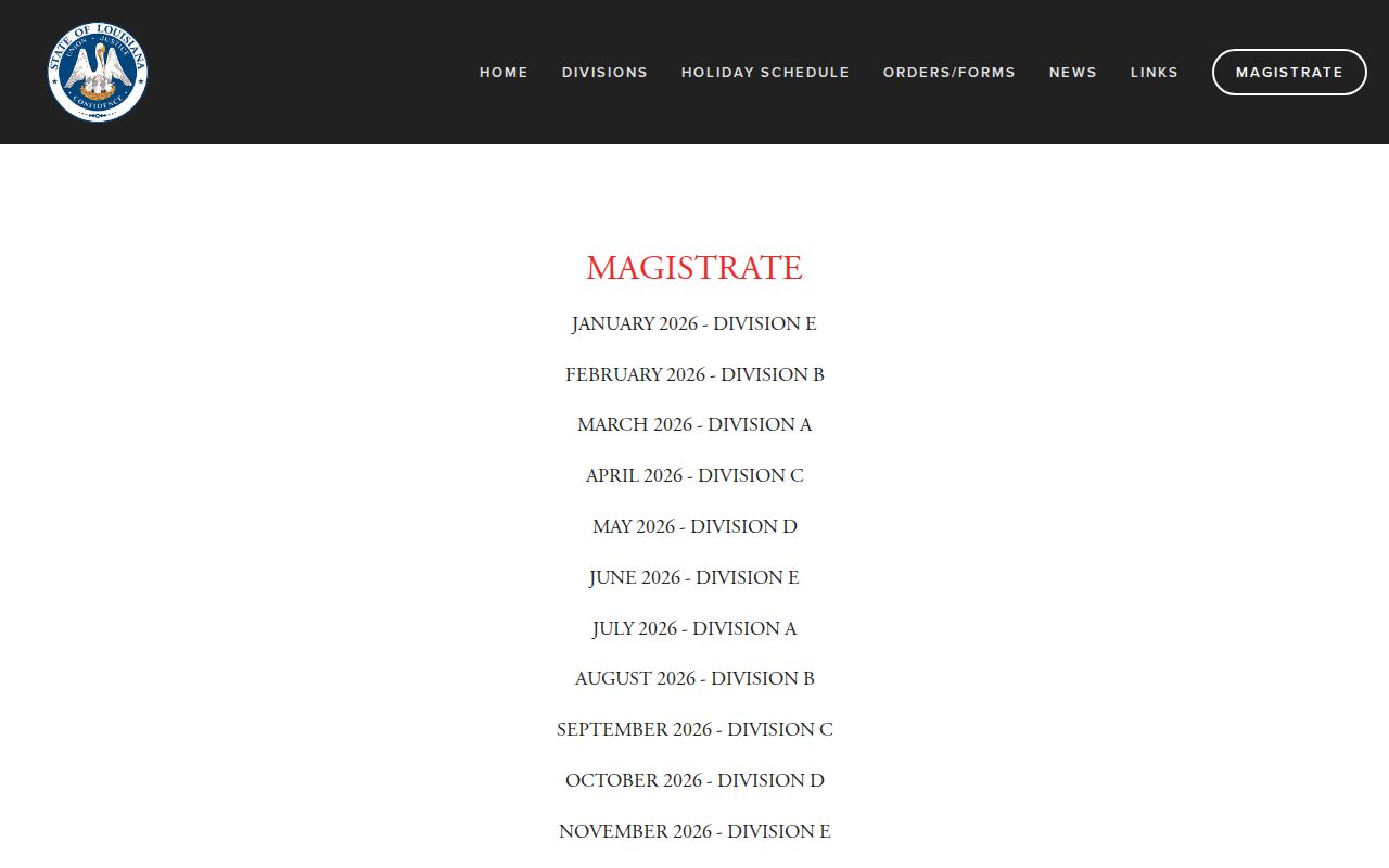 St. Bernard Parish criminal docket magistrate rotation page