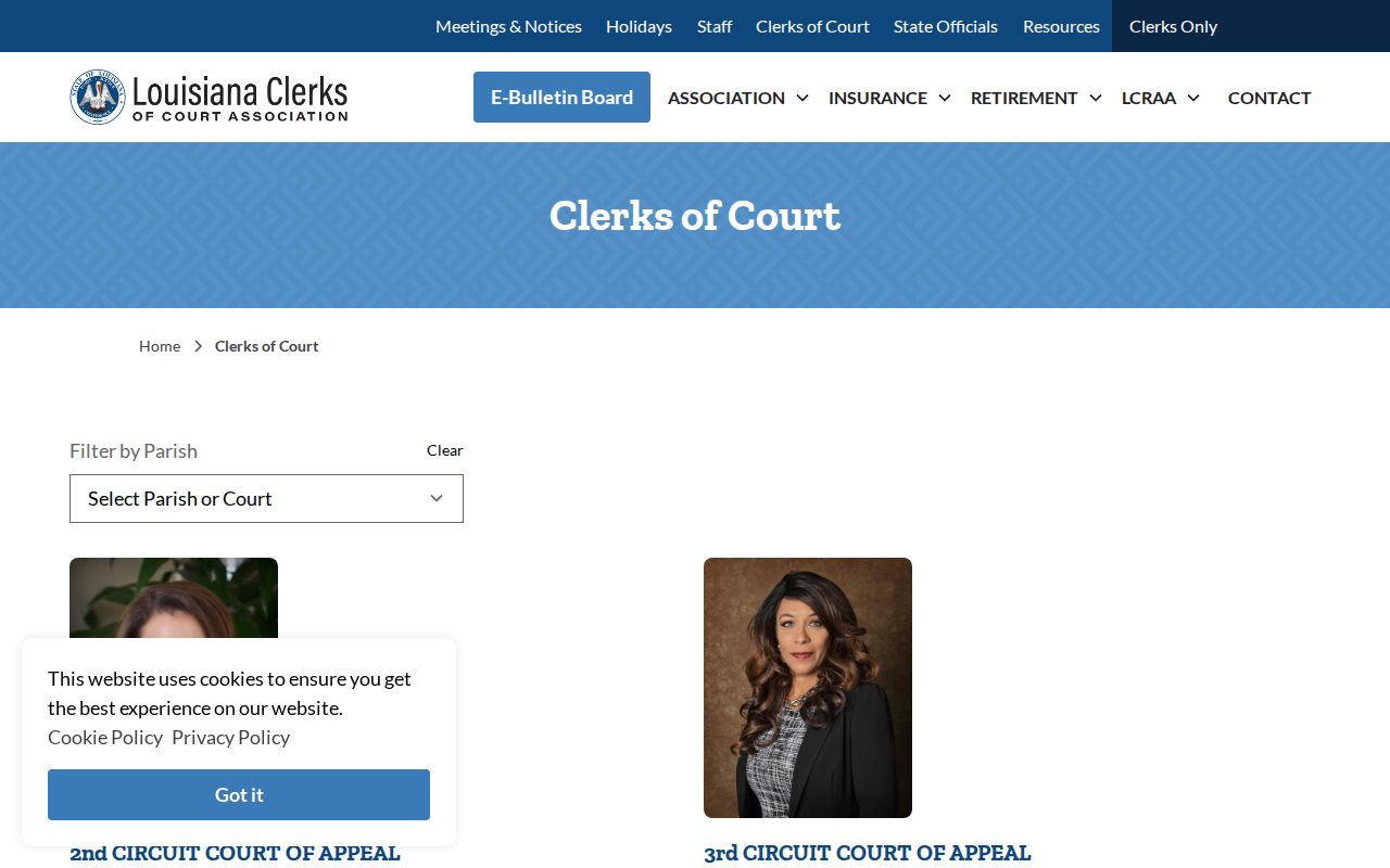 St. Bernard Parish court docket Clerk of Court directory entry
