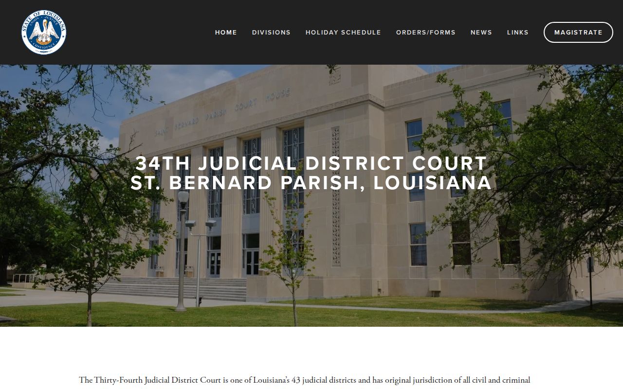 St. Bernard Parish court docket source showing the 34th Judicial District Court divisions