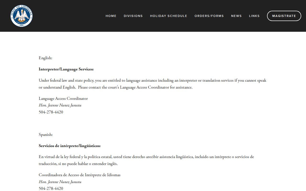 St. Bernard Parish court docket language access notice from the 34th JDC