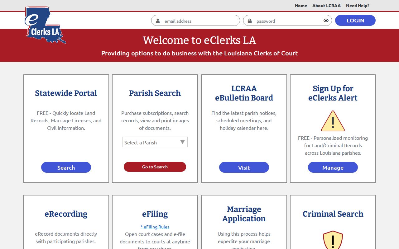 St. Bernard Parish court docket access through the eClerks LA statewide portal